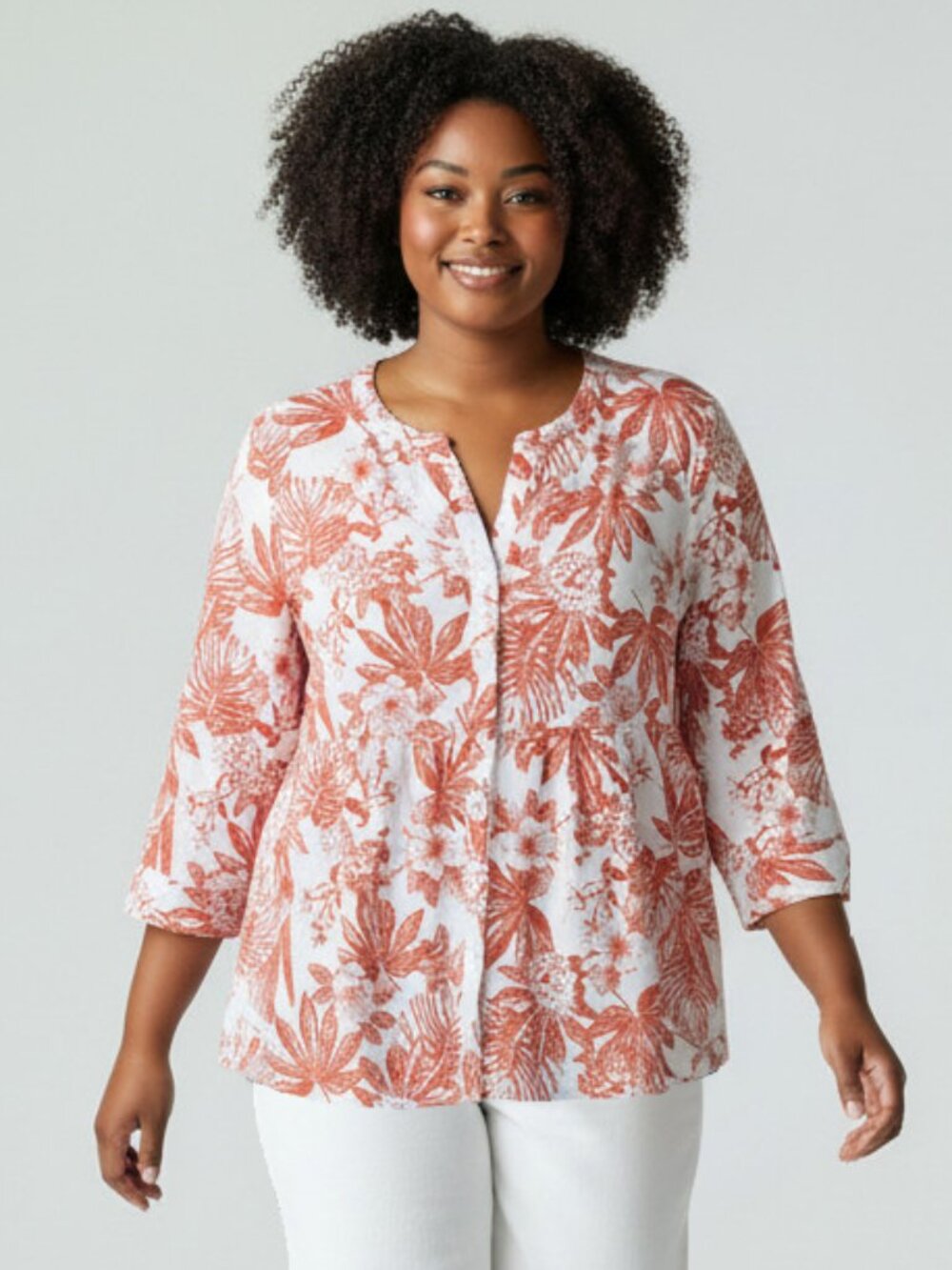 Panama Jack Plus Size Linen Blend Flowy Top Nice Drape Size 1X